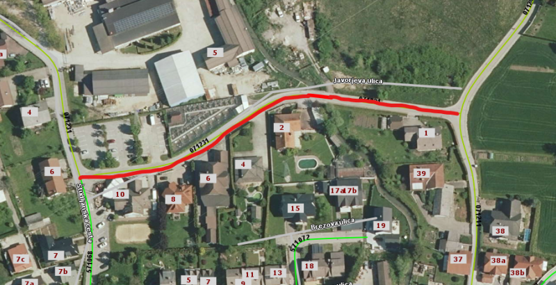 Označena trasa del od hišne številke 1 do 10.