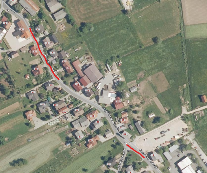 Označena trasa zapore ceste in del.